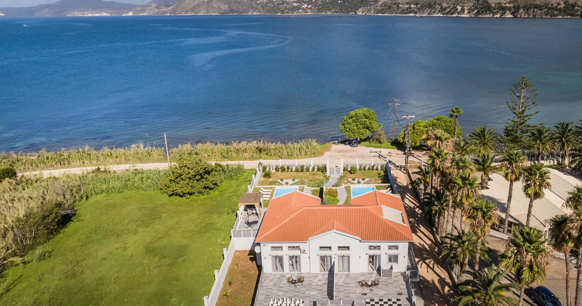 Central Argostoli location of the Lighthouse Villas near beaches