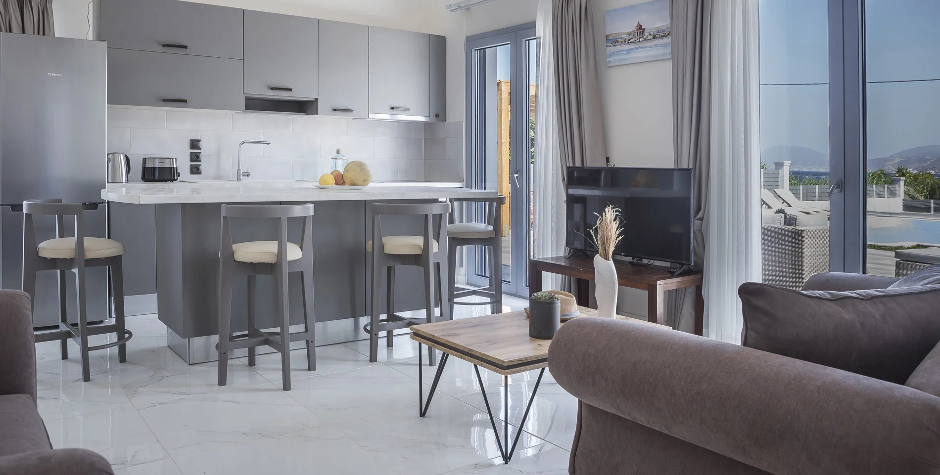 Open-plan lounge in luxury villa Argostoli Kefalonia